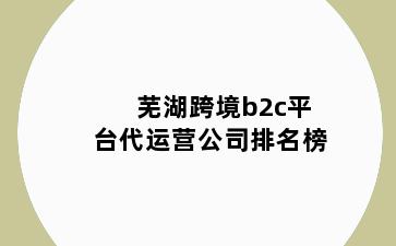 芜湖跨境b2c平台代运营公司排名榜