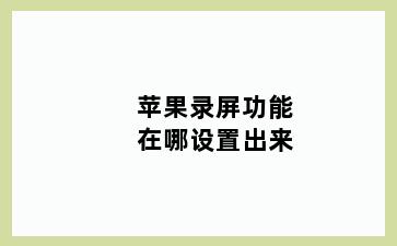 苹果录屏功能在哪设置出来