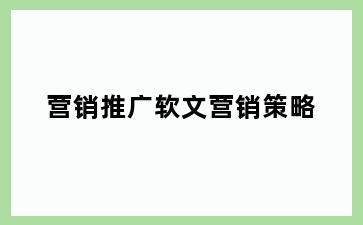营销推广软文营销策略