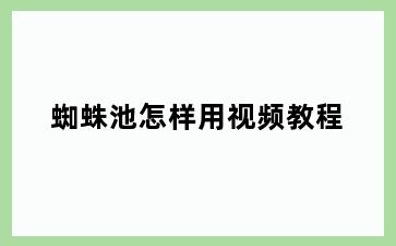 蜘蛛池怎样用视频教程