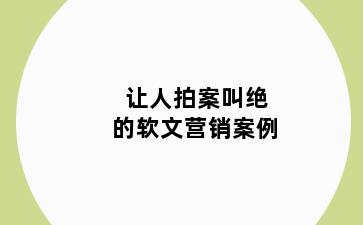 让人拍案叫绝的软文营销案例
