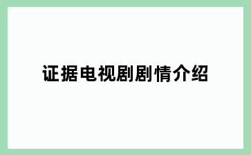 证据电视剧剧情介绍