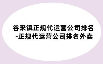 谷来镇正规代运营公司排名-正规代运营公司排名外卖
