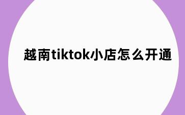 越南tiktok小店怎么开通