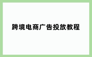 跨境电商广告投放教程