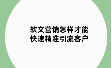 软文营销怎样才能快速精准引流客户