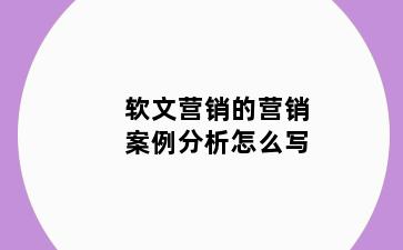 软文营销的营销案例分析怎么写