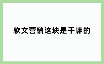 软文营销这块是干嘛的