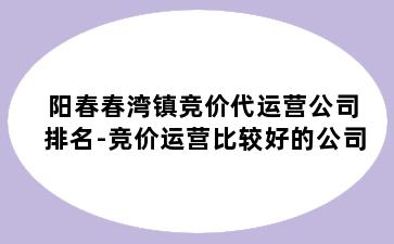 阳春春湾镇竞价代运营公司排名-竞价运营比较好的公司