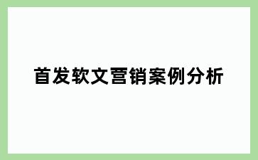 首发软文营销案例分析